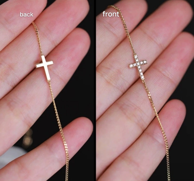 S925 sterling silver 14K gold finish -cross bracelet