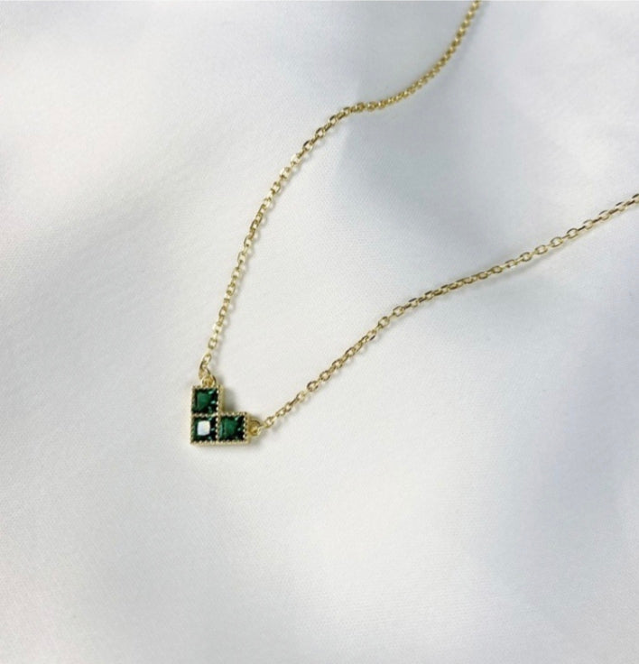 925 sterling silver 14K gold finished - green heart necklace