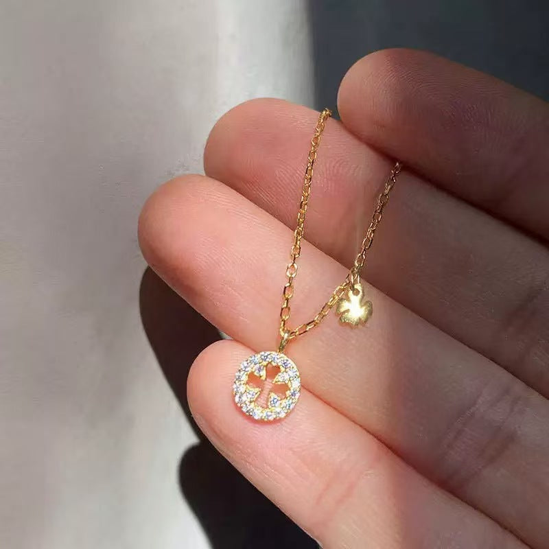S925 sterling silver 14K gold finish - double clover necklace