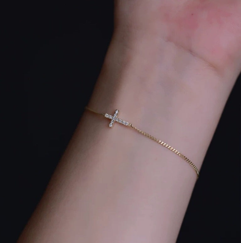S925 sterling silver 14K gold finish -cross bracelet