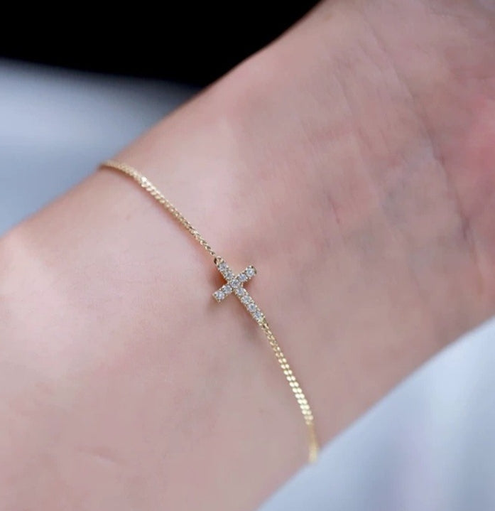 S925 sterling silver 14K gold finish -cross bracelet