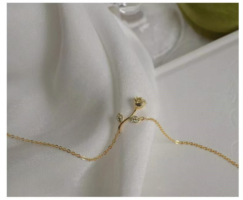 925 sterling silver 14K gold finish - rose necklace