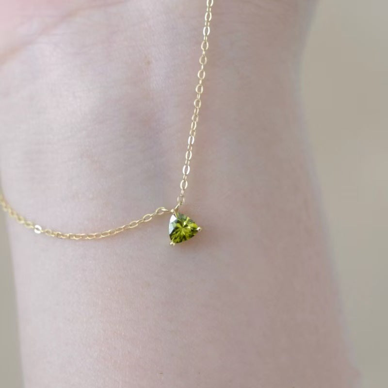 S925 sterling silver 14K gold finish - olive green triangle pendant necklace