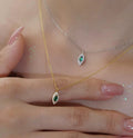 S925 sterling silver 14K gold finish - oval green stone pendant necklace
