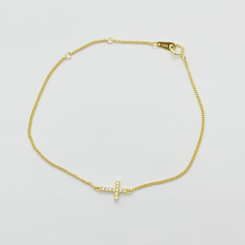 S925 sterling silver 14K gold finish -cross bracelet