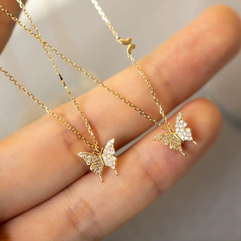 S925 sterling silver 14K gold finish -butterfly pendant necklace
