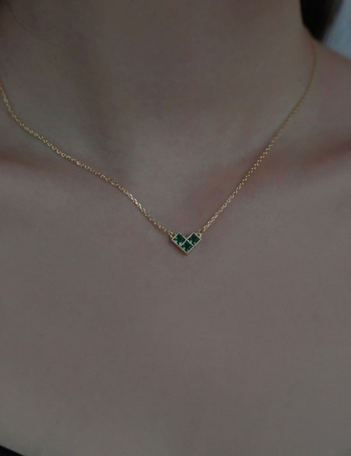 925 sterling silver 14K gold finished - green heart necklace