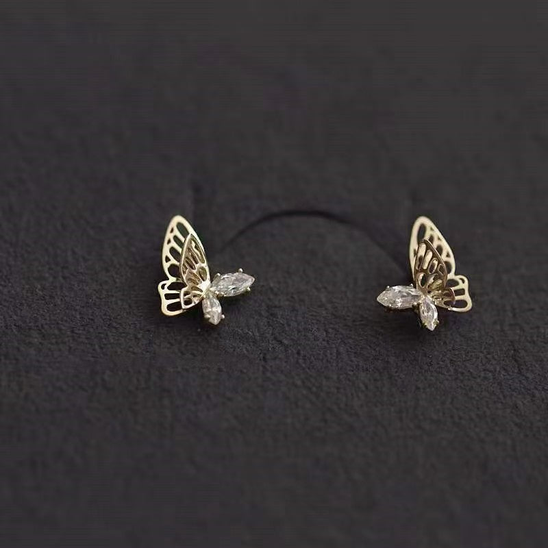 925 sterling silver 14K gold finish - butterfly earrings