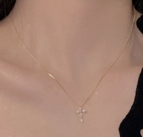 S925 sterling silver 14K gold finish - jewel cross necklace