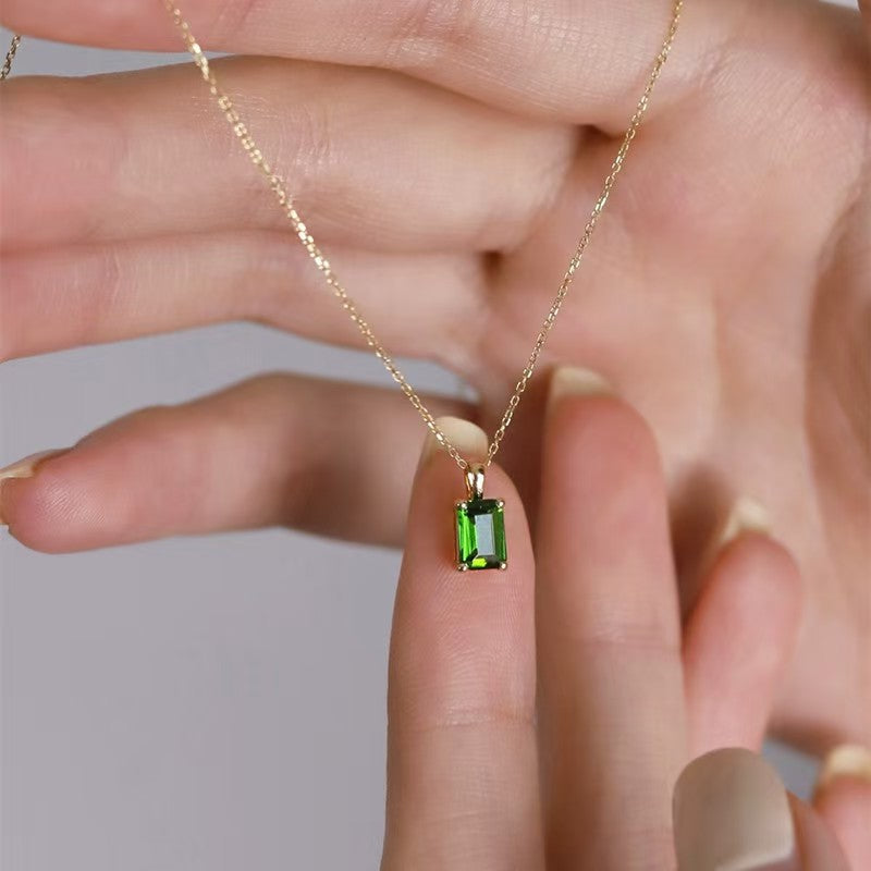 925 sterling silver 14K gold finish - rectangle emerald  necklace