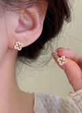 S925 sterling silver 14K gold finish - clover stud earrings