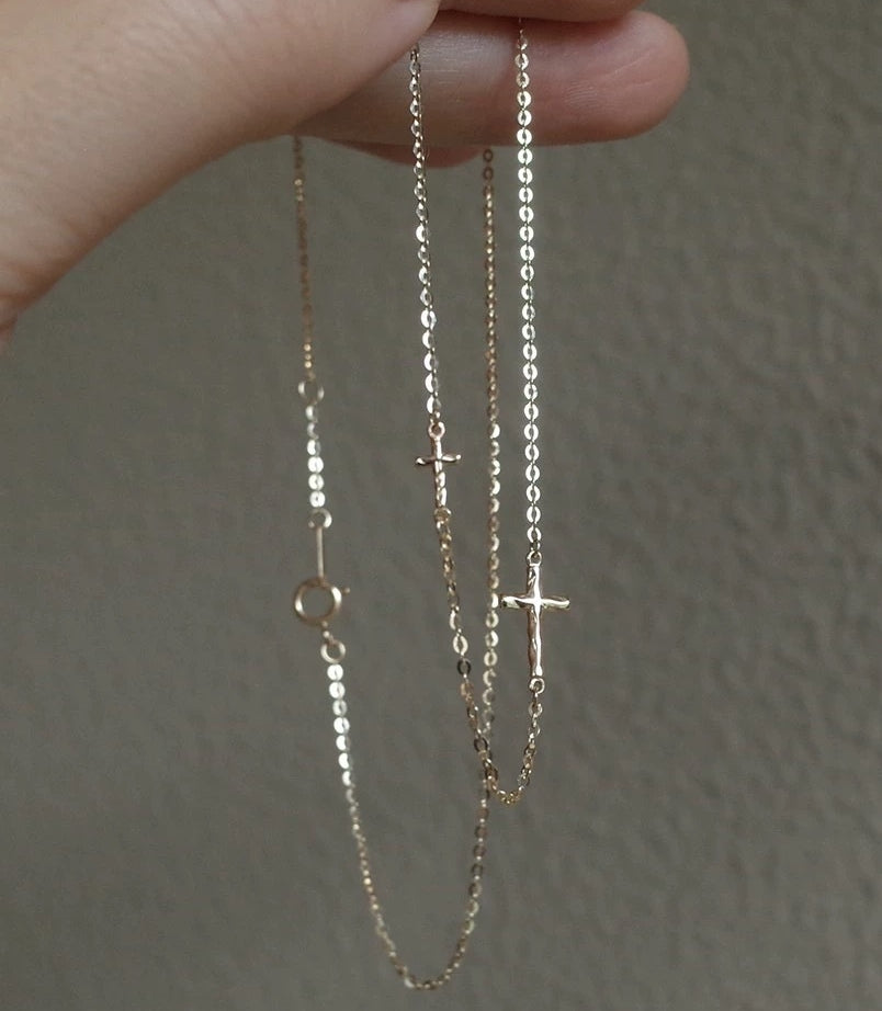 S925 sterling silver 14K gold finish - horizontal cross necklace