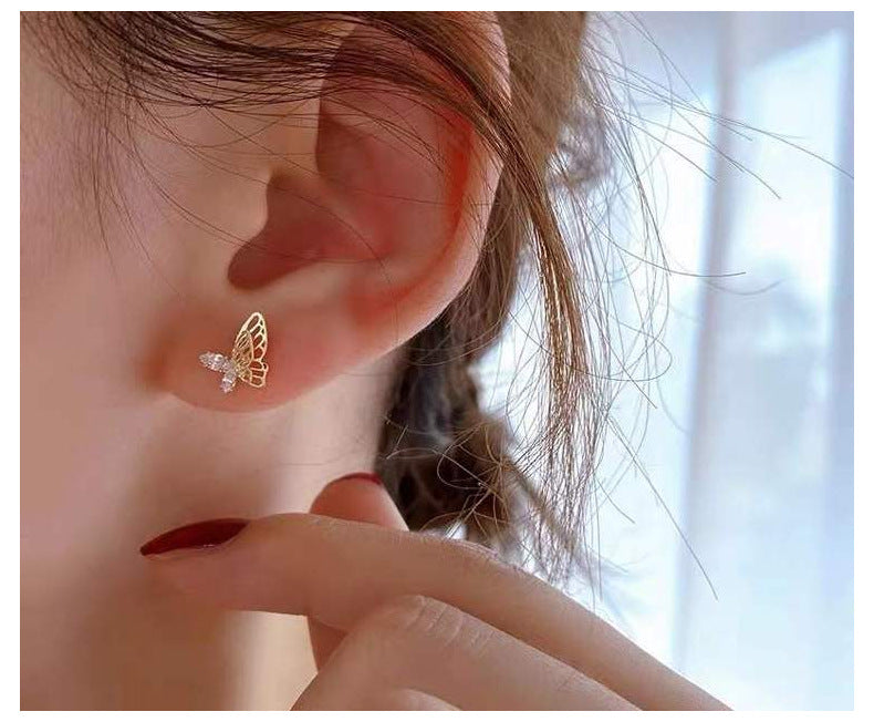 S925 sterling silver 14K gold finish - butterfly earrings