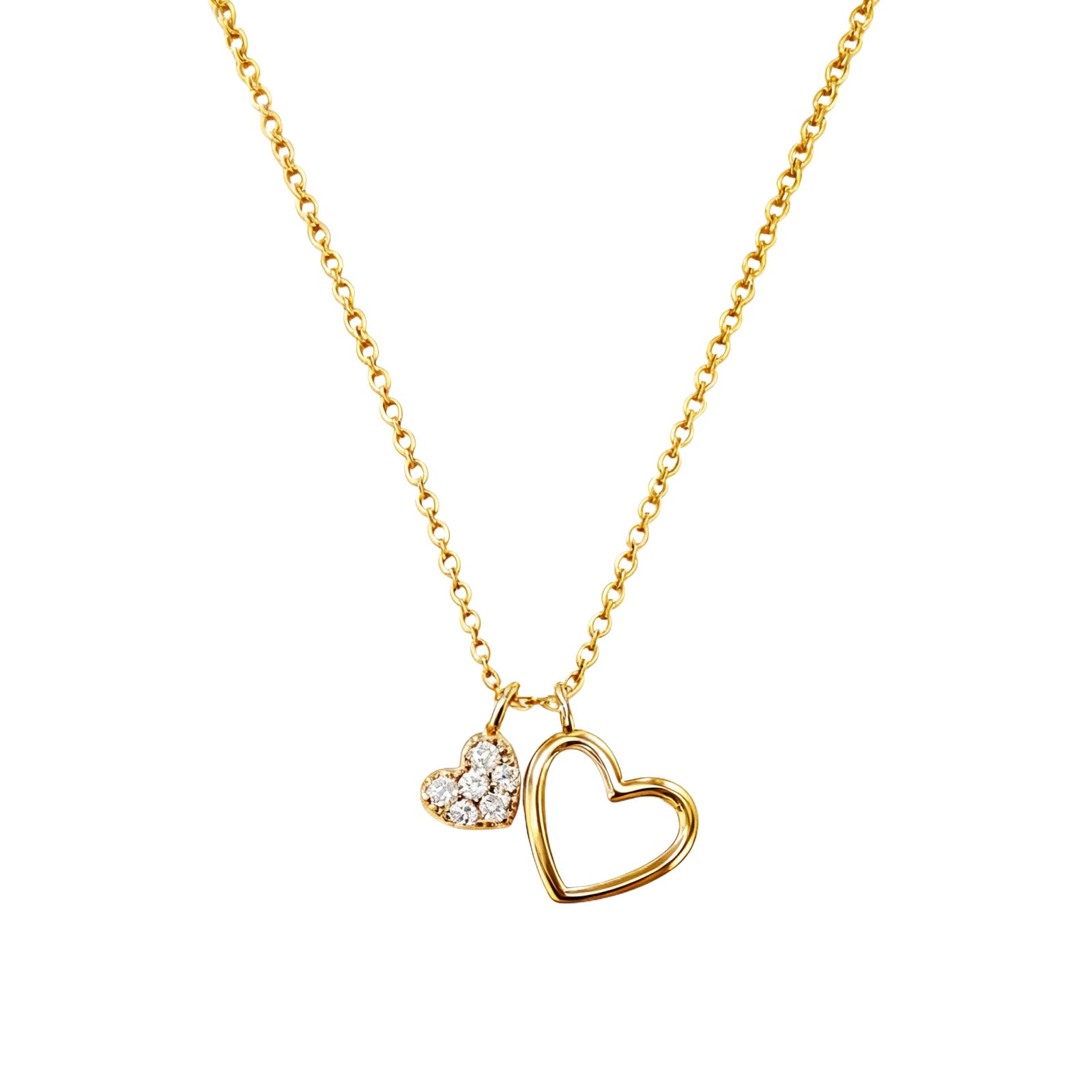 S925 sterling silver 14K gold finish - double heart necklace