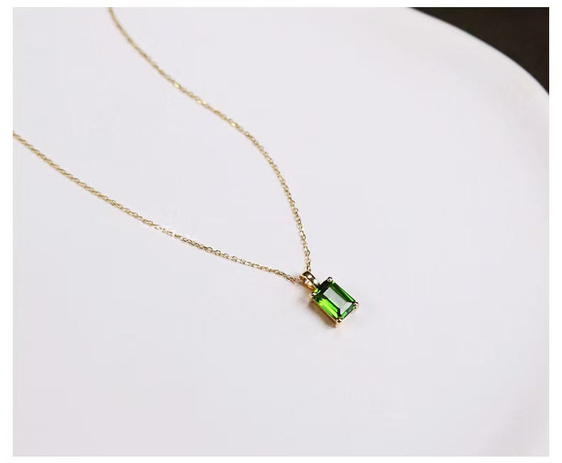 925 sterling silver 14K gold finish - rectangle emerald  necklace