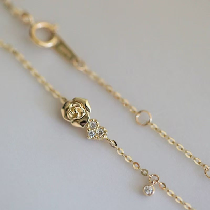 925 sterling silver 14K gold finish - rose and heart dangle bracelet