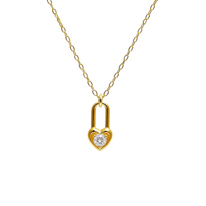 925 sterling silver 14K gold finish - heart-shaped lock necklace