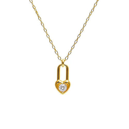 925 sterling silver 14K gold finish - heart-shaped lock necklace