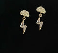 925 sterling silver 14K gold finish - cloud and lightning dangle stud earrings