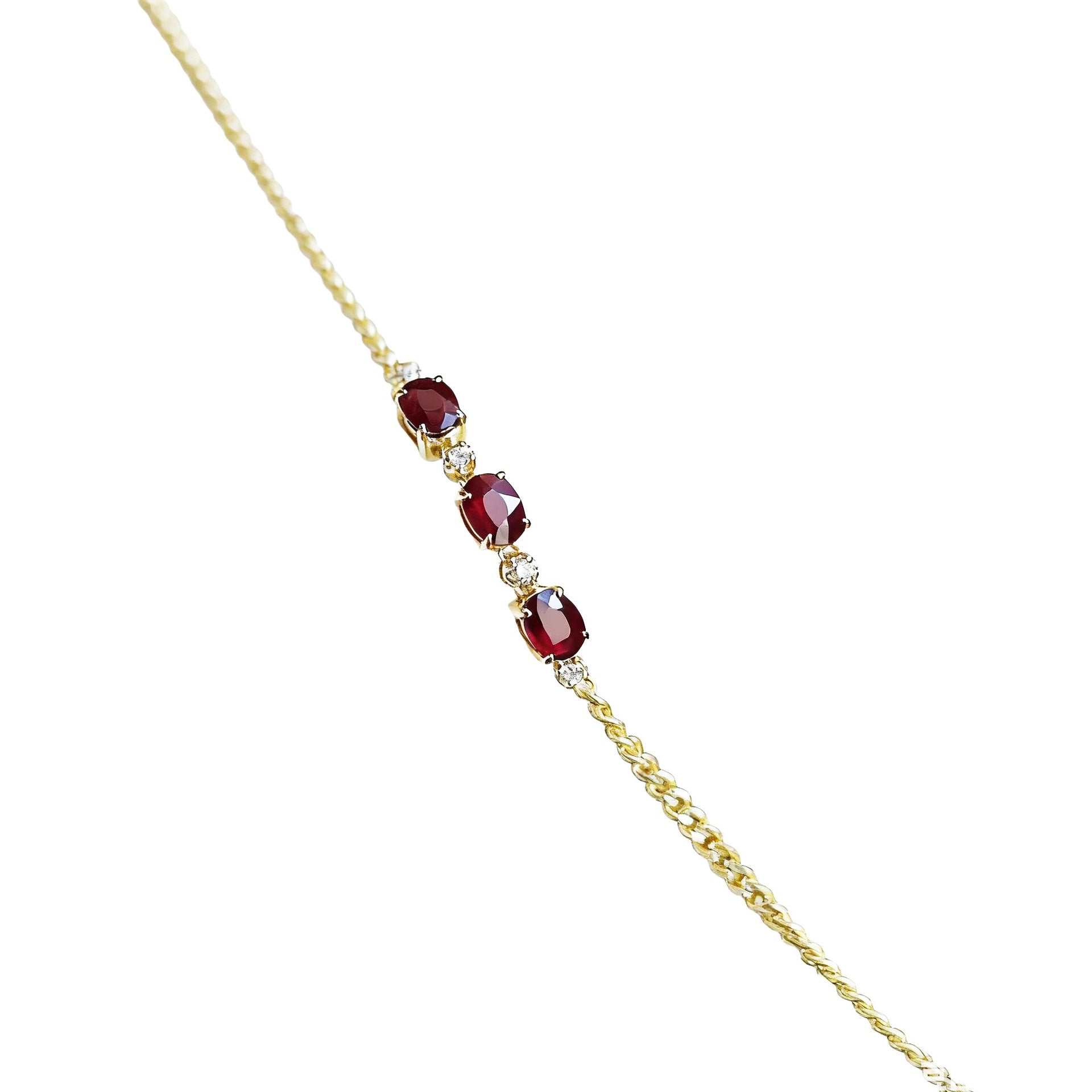 S925 sterling silver 14K gold finish - triple red garnet zirconia bracelet