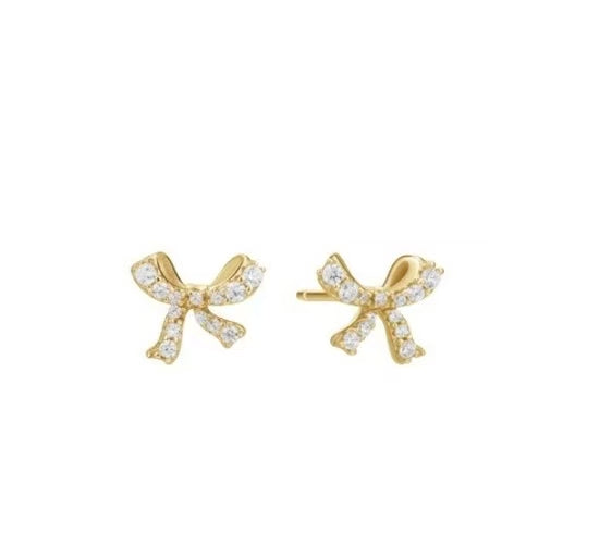 S925 sterling silver 14K gold finish - bow stud earrings