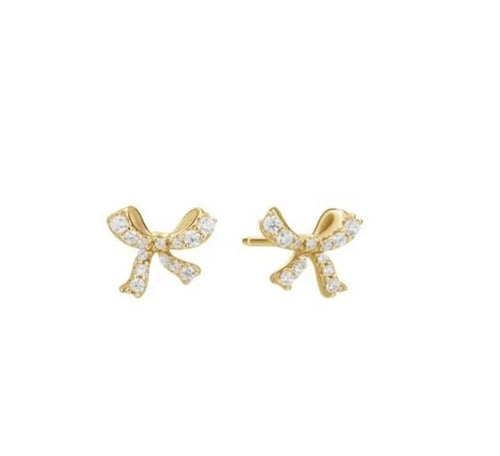 S925 sterling silver 14K gold finish - bow stud earrings
