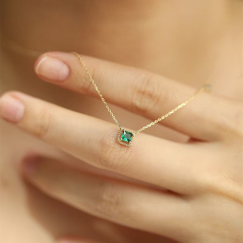 925 sterling silver 14K gold finish - green square necklace