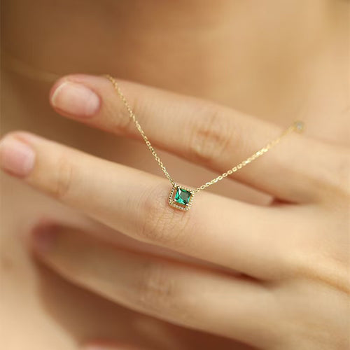 925 sterling silver 14K gold finish - green square necklace