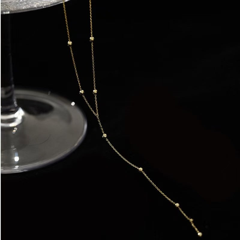 925 sterling silver 14K gold finish - round bead tassel necklace